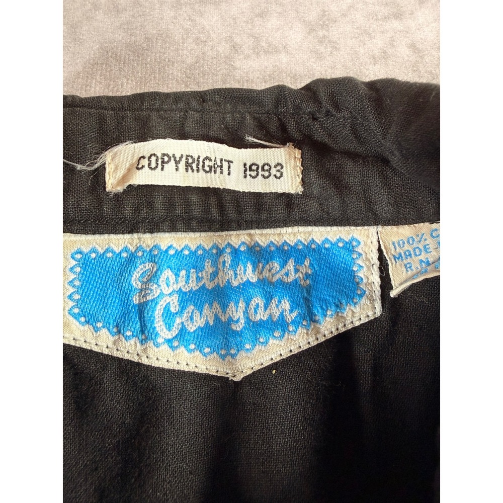 Southwest Canyon Vintage 1993 Beaded Fringe Embroidered Western Shirt Black M - Picture 3 of 5